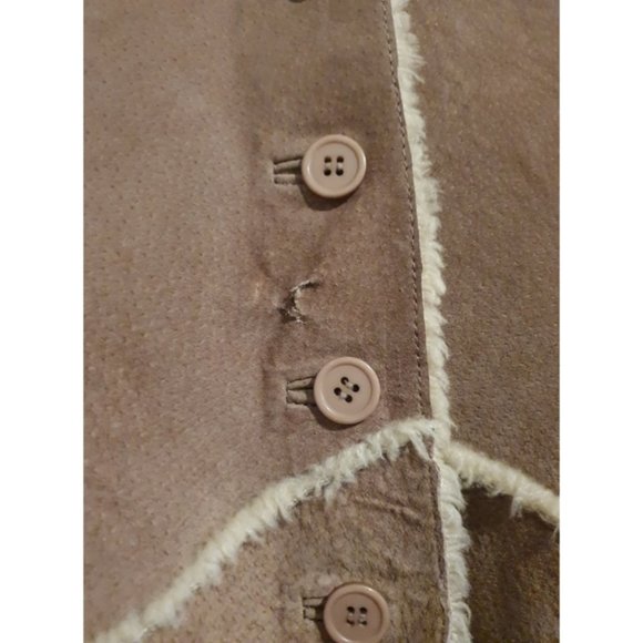 FINAL PRICE! Genuine Leather, Faux Fur Button Up Coat, Tan Light Brown, Size XL - Picture 5 of 8